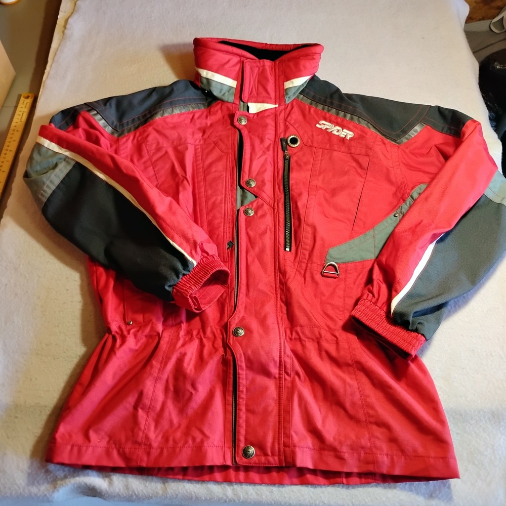 Spyder Mens Vintage Ski Jacket Red Gray Colorblock Insulated Parka Size L